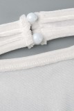 Blanc Sexy Casual Solide Patchwork Métal Accessoires Décoration Dos Nu Fente O Cou À Manches Longues Plus La Taille Robes