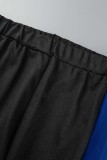 ブルーカジュアルプリントパッチワークフード付きカラー長袖ツーピース