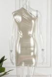 Абрикосовое сексуальное однотонное платье без рукавов с открытой спиной и косым воротником