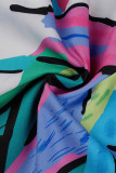 Multicolor Casual Print Patchwork Turndown Collar Regular Jumpsuits