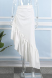 Rosa Casual Solid Patchwork Asymmetrisk vanlig kjol med hög midja