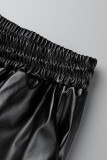 Pantalon décontracté uni patchwork noir grande taille