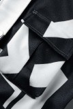 Prendas de abrigo de cuello mandarín de rebeca de patchwork con estampado casual negro