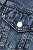 Ljusblå Casual Solid Patchwork Cardigan Turndown-krage Långärmad vanlig jeansjacka