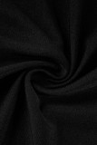 Black Casual Print Patchwork Oblique Collar Skinny Jumpsuits