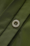 Vert armée décontracté solide patchwork boutons plier col rabattu chemise robe grande taille robes