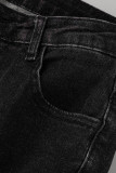 Svart Casual Print Patchwork Skinny Jeans med hög midja