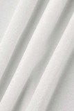 Branco Sexy Casual Patchwork Sólido Acessórios de Metal Decoração Sem Costas Fenda O Decote Manga Longa Plus Size Vestidos