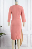 Robes de jupe crayon à col oblique décontracté patchwork de frein rose