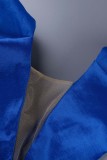 Blå Sexig Formella Solid Patchwork Genomskinliga V-hals Aftonklänningar
