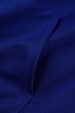 Azul Casual Sportswear Carta Impressão Patchwork Colarinho com Capuz Manga Longa Duas Peças