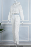 ホワイトカジュアルソリッドパッチワークフード付きカラー長袖ツーピース