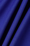 Fivela de retalhos azul trabalho casual folho decote em V manga longa duas peças