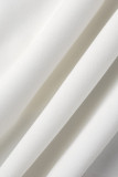 Blanco sexy sólido patchwork volante cuello en V manga larga dos piezas