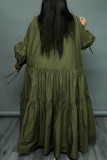 イエロー カジュアル ソリッド パッチワーク ボタン フォールド ターンダウン カラー シャツ ドレス プラス サイズ ドレス