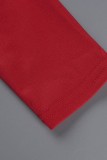 Röd Casual Solid Patchwork Turndown-krage Långärmad Två delar