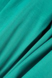 Cyan Green Casual Solid Patchwork V Neck Regular Jumpsuits