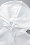 Blanco casual sólido patchwork cuello con capucha manga larga dos piezas