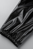 Zwarte casual effen patchwork broek in grote maten