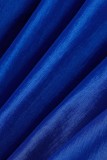 ブルー セクシー フォーマル ソリッド パッチワーク シースルー Vネック イブニングドレス ドレス
