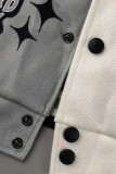 Vêtements d'extérieur décontractés à imprimé patchwork à col rond gris blanc