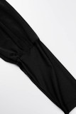 Black Casual Print Patchwork Oblique Collar Skinny Jumpsuits