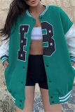 Black Casual Letter Patchwork Conventional Collar Outerwear