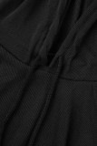 Zwart Casual Effen Basic Hooded Kraag Lange mouw Tweedelige kleding