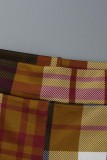 Brown Casual Plaid Print Patchwork Regular High Waist Trousers