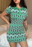 Robes de jupe crayon à col rabattu à imprimé sexy vert