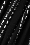 Черные сексуальные однотонные лоскутные разрезы Горячая дрель Половина водолазки Платья с юбкой на один шаг