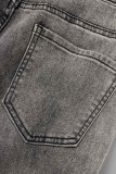 Jeans skinny preto casual estampado patchwork cintura alta jeans