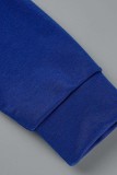 Colarinho com capuz estampado casual azul manga longa duas peças