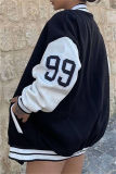 Black Casual Letter Patchwork Conventional Collar Outerwear