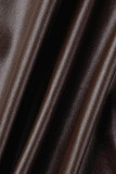 Robes marron foncé décontractées solides patchwork col rabattu manches longues