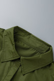 Armégrön Casual Solid Patchwork-knappar Vik turndown-krage Skjortaklänning Plus Size-klänningar
