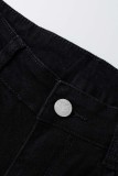 Black Casual Solid Slit High Waist Skinny Ripped Denim Jeans