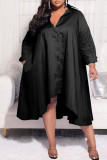 White Casual Solid Patchwork Buckle Asymmetrical Turndown Collar Shirt Dress Plus Size Dresses