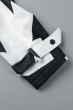 Schwarze Patchwork-Strickjacke mit Stehkragen und lässigem Print