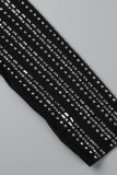 Черные сексуальные однотонные лоскутные разрезы Горячая дрель Половина водолазки Платья с юбкой на один шаг