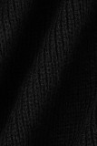 Zwarte casual effen patchwork topjes met slit O-hals