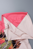 Tops de cuello con capucha de patchwork con estampado casual rosa