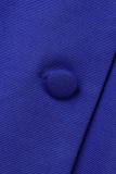 Due pezzi manica lunga con scollo a V tinta unita da lavoro casual blu con fibbia