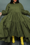 Robe chemise à col rabattu décontractée noire à boutons patchwork solides robes de grande taille
