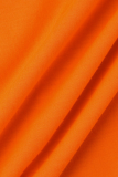 オレンジ ストリート プリント パッチワーク O ネック ケーキ スカート ドレス