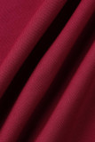 ディープブルー カジュアル ソリッド パッチワーク ビーズ ターンダウン カラー ワンステップ スカート ドレス