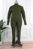 Army Green Casual Solid Patchwork Rollkragenpullover Plus Size Two Pieces