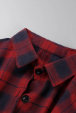 Vestidos de manga comprida com estampa xadrez casual bordô gola redonda