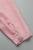 Розовый повседневный однотонный лоскутный кардиган с отложным воротником, верхняя одежда
