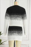 Black And White Casual Patchwork Basic O Neck Long Sleeve Two Pieces